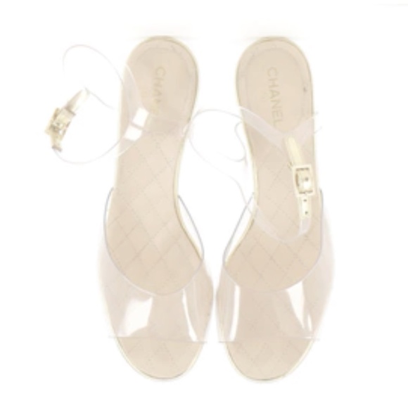 Chanel Women's Open Toe Ankle Strap Heeled Sandals PVC - Picture 2 of 2